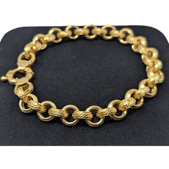 Estate Milor Italy 14K Yellow Gold Textured Link Bracelet 9.49g 8” Made in Italy - Picture 2 of 7